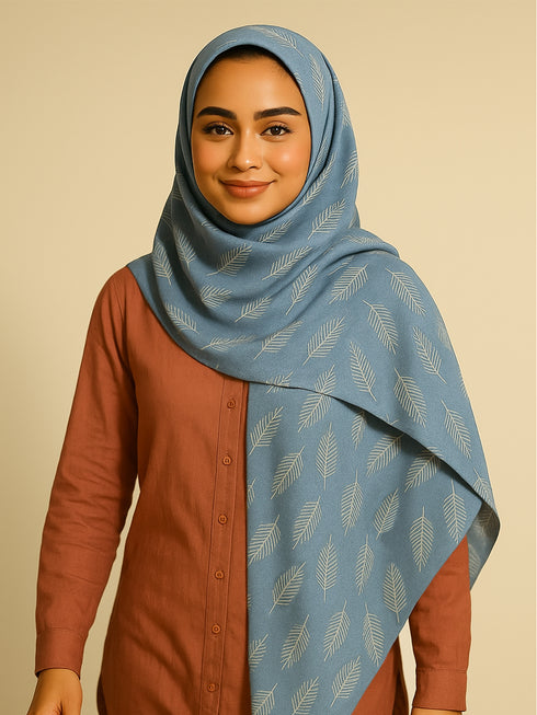 Leaf Me Alone Hijab - Light Denim Blue
